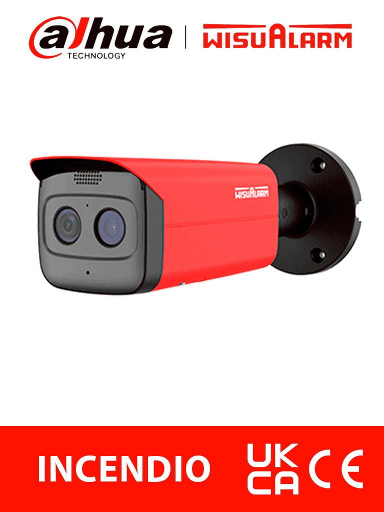 DAHUA WISUALARM HY-FT431LFP-Cámara IP Térmica Detección de Fuego de 4MP/Detector VOx de alta sensibilidad/ Detección Incendio, Alarma de Punto Frio y Caliente/ E&S de Alarma/Ranura de MicroSD, Micrófono,Bocina 70dB/IP67