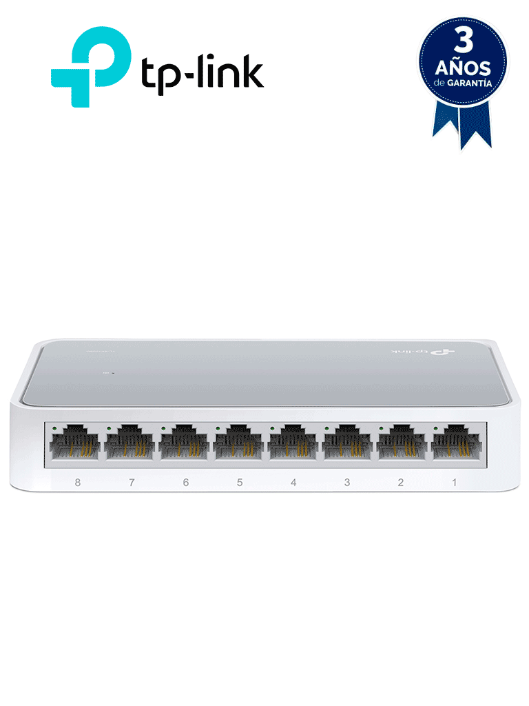 TP-LINK TL-SF1008D - Switch de escritorio con 8 puertos RJ45 Fast Ethernet, diseño de plástico y configuración plug and play. — TP-Link · SKU TPL3700019