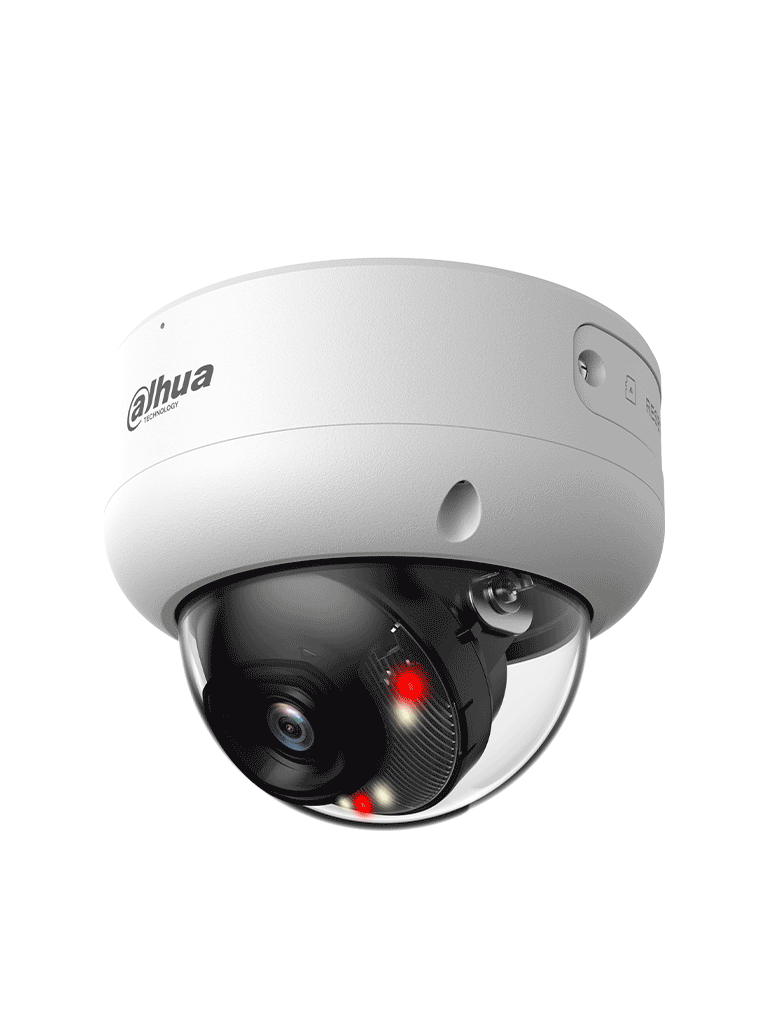 DAHUA DH-IPC-HDBW3249EP-AS-IL-0280B Cámara IP Domo Antivandálica de2MP/WizSense / Xinghan/SMD 4.0/IA SSA/ Iluminador dual inteligente/ AcuPick/ 2.8mm/ 100°/IR, luz cálida 40m/Micrófono incorporado/IP67/IK10/ E&S de Alarma y Audio/ Ranura MicroSD/
