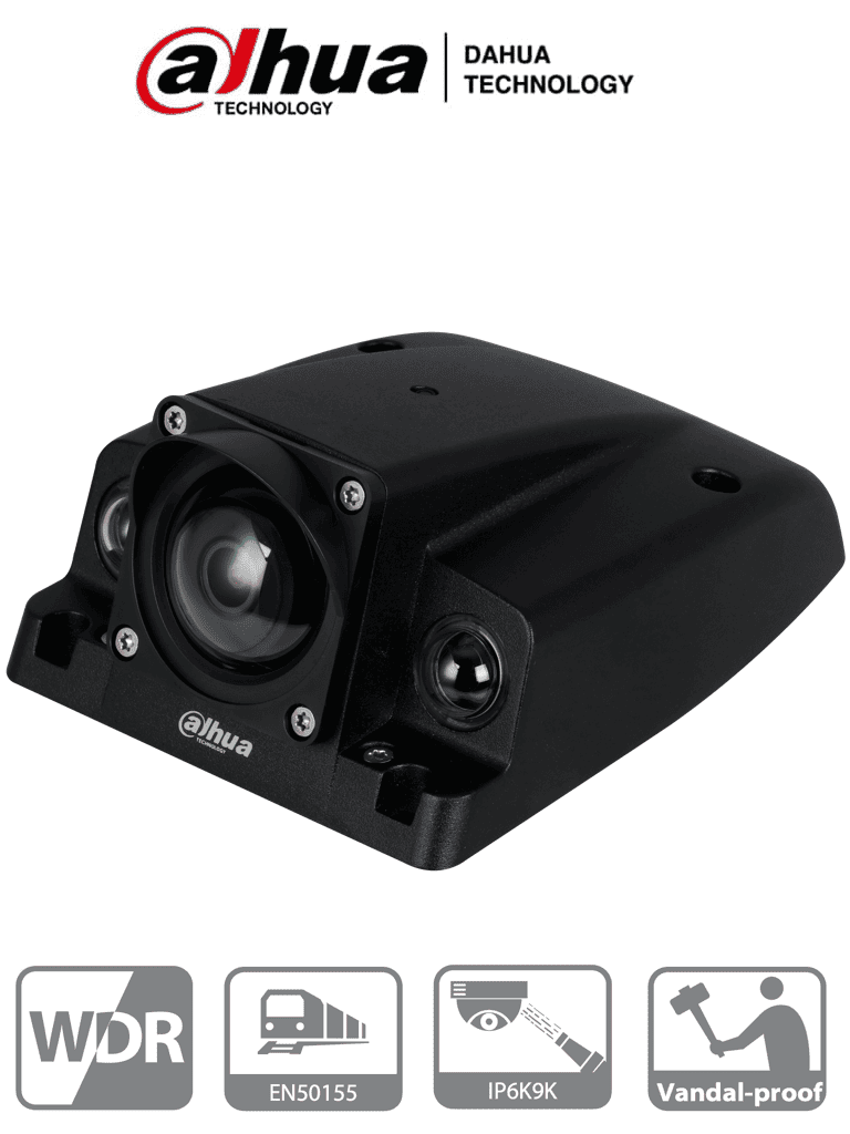 DAHUA IPC-MBW4231-AS-H - Camara IP Antivandalica para NVR Moviles de 2 Megapixeles/ Lente de 6mm/ Angulo de 52 Grados/ STRAVIS/ WDR Real de 120 dB/ 30 Metros de IR/ Ranura para MicroSD/  IP67, IK10, IP6K9K, PoE/ Certificaciones E-MARK ECE R10/ EN50155/
