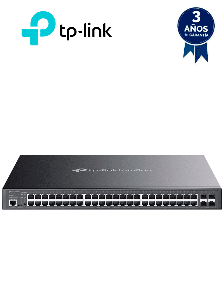 TP-LINK SG3452P - Switch L2+ Omada PoE+ con 48 puertos PoE+ 10/100/1000 Mbps, 4 puertos SFP 1G, consola RJ45/microUSB, gestión centralizada Omada/Stand-Alone, soporte Multicast IGMP, Calidad de Servicio (QoS), y presupuesto PoE 384W