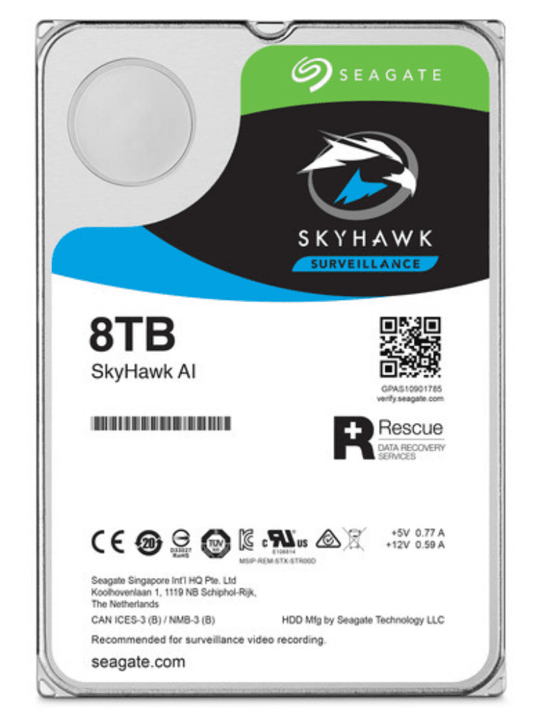 SEAGATE ST8000VE001 - Disco duro de 8 TB SKYHAWK, 7200 RPM, SATA3 6GB/s, 64 MB, recomendado para videovigilancia
