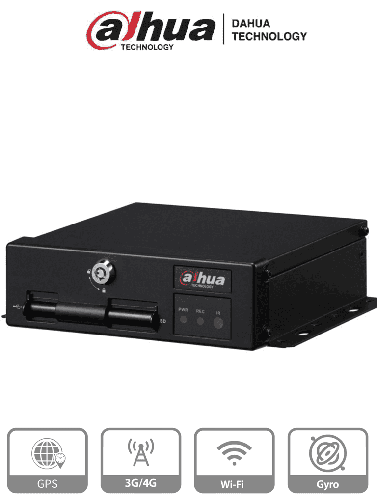 DAHUA DHI-MXVR1004-GFWI - DVR móvil de 4 canales analógicos + 1 IP, Resolución 1080p, Comunicación Ethernet, Wi-Fi y 3G/4G, Incorpora GPS, Principales analíticos: DSM y ADAS, Admite 2 tarjetas SD de hasta 256 (cada una), E&S Alarmas