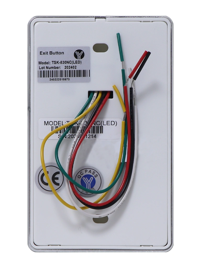 YLI TSK830NCLED - Botón de Salida Táctil, Luz LED, Cristal Templado, Acabado Elegante, 12 VCC, Función NC/NO, Sin Caja de Instalación Requerida