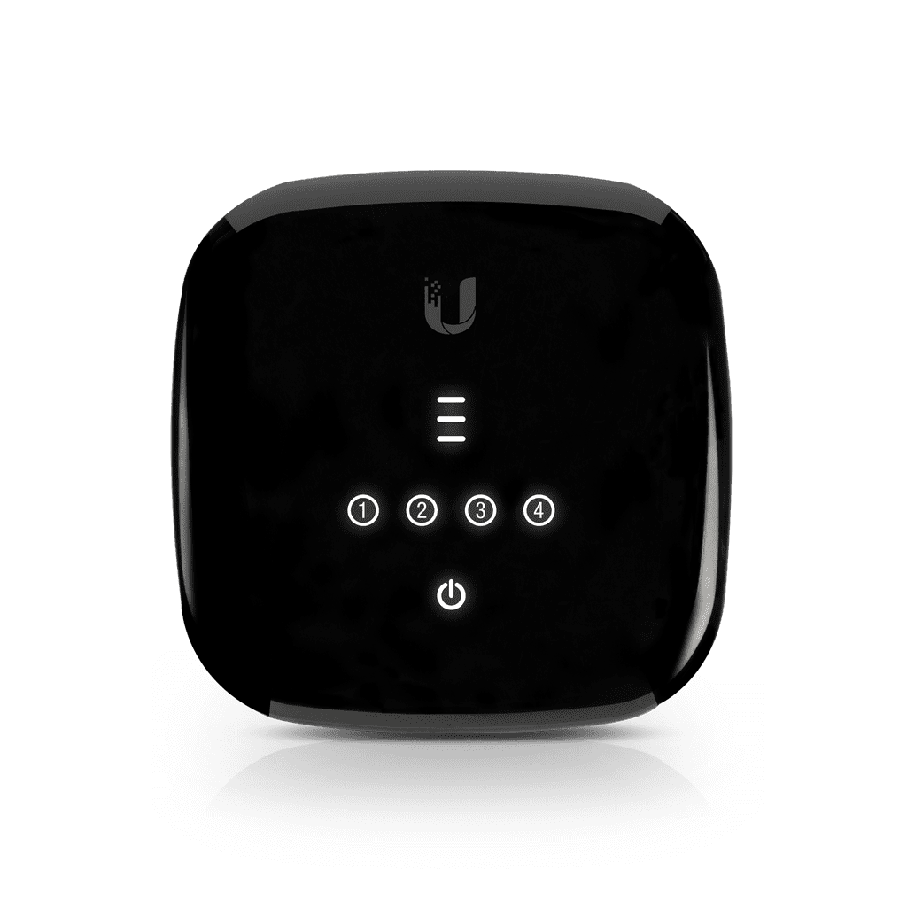 UBIQUITI UF-WIFI - UFiber WiFi 802.11n GPON ONU, Unidad de Red Óptica con 1 puerto WAN GPON (SC/APC) y 4 puertos LAN Gigabit Ethernet.