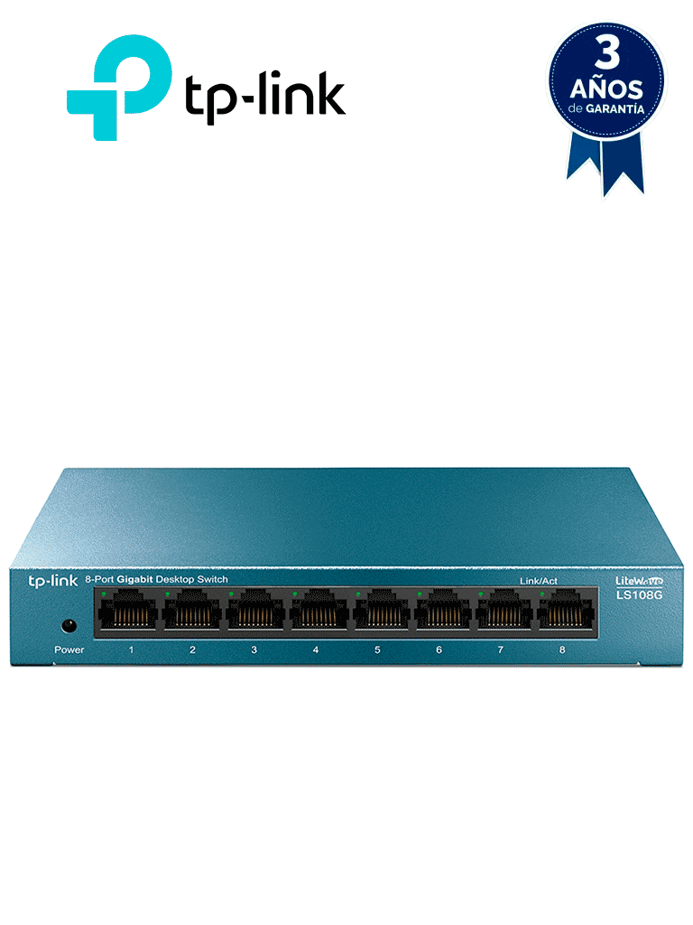 TP-LINK LS108G - Switch de escritorio Gigabit de 8 puertos 10/100/1000Mbps y carcasa metálica. — TP-Link · SKU TPL3700006