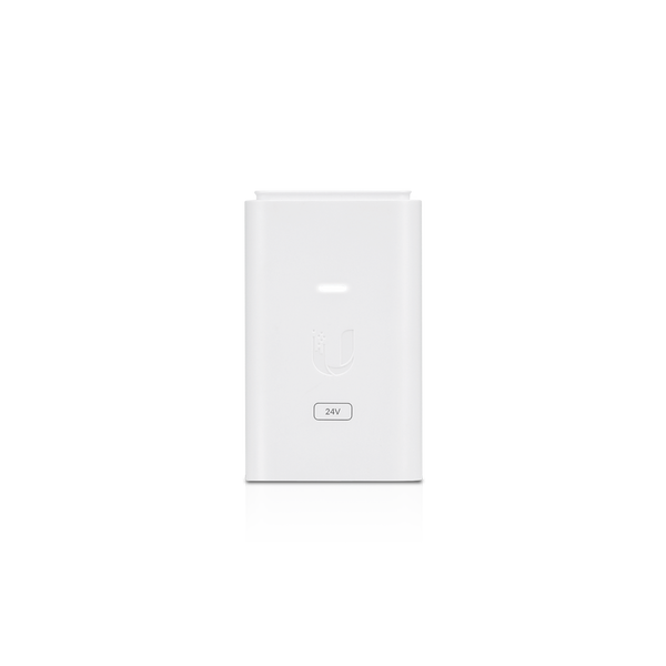 UBIQUITI  POE-24-7W-G-WH - Inyector PoE Gigabit con protección contra descargas, alimentación de 24V DC a 0.3A y capacidad para reset remoto.