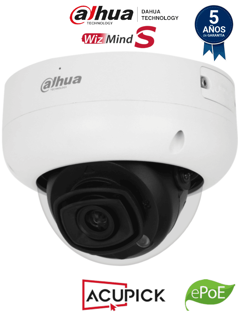 DAHUA IPC-HDBW5241R-ASE-S3 - Cámara IP Domo 2MP Antivandálica/ WizMind/ Lente 2.8 mm/ 106° Apertura/ IR 50m/ E&S Alarma y Audio/ ePoE/ WDR/ IP67/ IK10/ Micrófono integrado/ Ranura MicroSD/ Conteo de Personas/ AcuPick/ — Dahua Technology · SKU DHT0040131