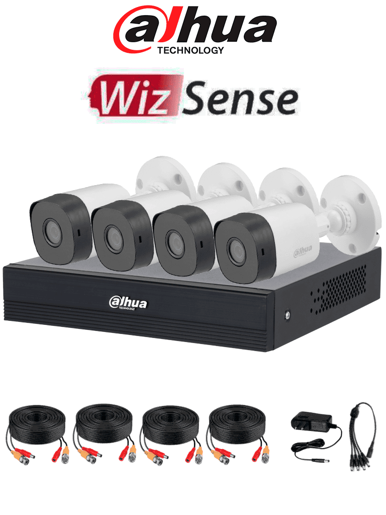 DAHUA DHI-KIT/XVR1B04-I/T/4-B1A11N-0280B - Kit de 4 canales HD/ Cámaras B1A11 de 1 MP/ Lente de 2.8mm/ Soporta 4 Canales más 1 IP o Hasta 5 Canales IP/ SMD Plus / Compresión H.265/ Cámaras de Policarbonato/