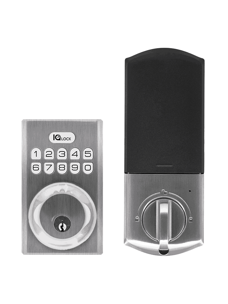 QOLSYS IQDLK-PGK-SN Cerradura con botón pulsador - Cerradura Inteligente PowerG, color Níquel Satinado (Satin Nickel)