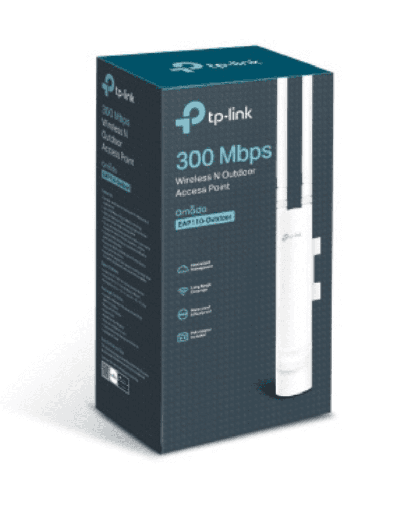 TP-LINK EAP110-OUTDOOR - Punto de acceso Omada con frecuencia 2.4 GHz N 300 para Exterior, con configuración Stand-Alone o por Controlador, además protección Exterior IP65 y alimentación PoE Pasivo 24 Vcc.