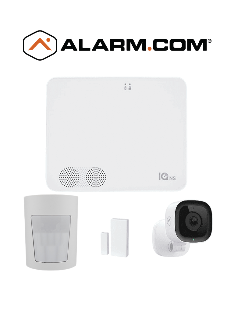 QOLSYS IQ4 NS Video Basico - Paquete que contiene Sistema de Alarma IQ 4 NS", Power G 915 Mhz  1 sensor PIR inalámbrico PGP9914, 1 sensores magnéticos inalámbrico PG9303 y Cámara Interior alarm.com ADCV523