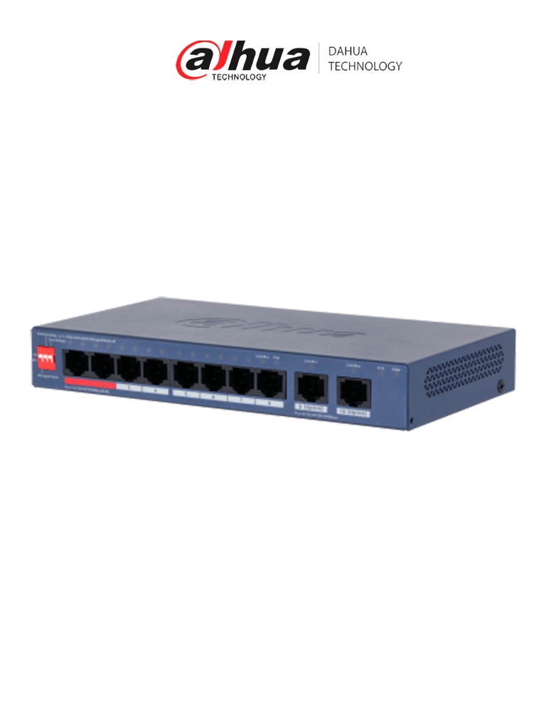 DAHUA DH-CS4010-8GT-110-V2- Switch de 10 Puertos Gigabit / 8 Puertos PoE / 2 Puertos Uplink 10/100/1000/ 110 Watts Totales / Switching 20 Gbps / Tasa de Reenvio de Paquetes 14.88 Mbps / PoE Watchdog / Plataforma DoLynk Care/