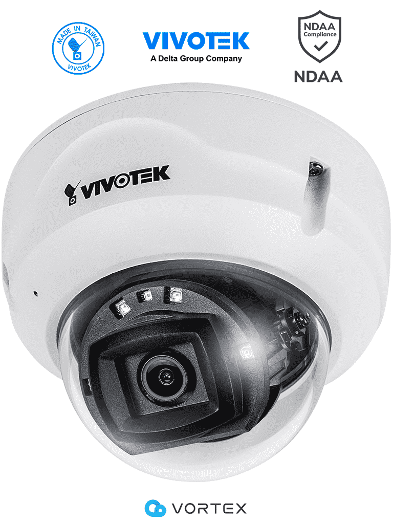 VIVOTEK FD839-EHV - Camara IP VORTEX Essential Series Domo Exterior 5 MP, Lente Fijo 2.8mm, Microfono Integrado, IR 30 mts, WDR Pro, IP66, IK10, NDAA, Almacenamiento Interno 256GB · SKU VIV0040018