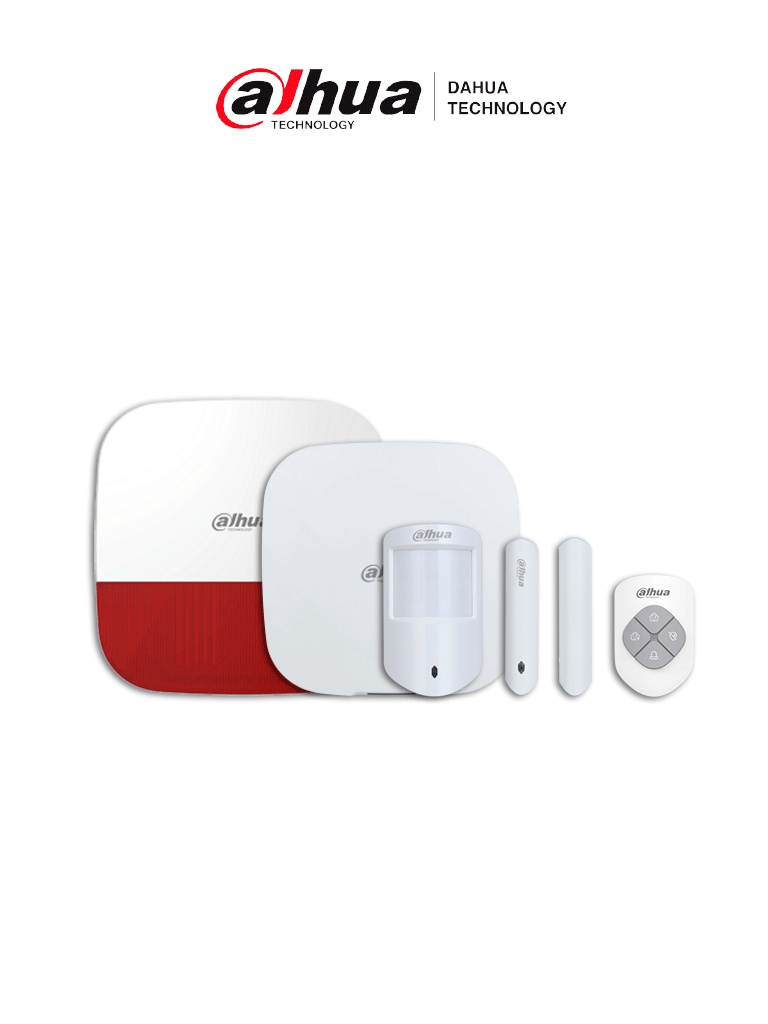 DAHUA PAQUETE RESIDENCIAL - Paquete de intrusión, Incluye: KIT ART-ARC3000H-03-W2 + sirena para exterior inalámbrica (roja), App DMSS, Frecuencia 433 MHz, Tecnología: AirShield