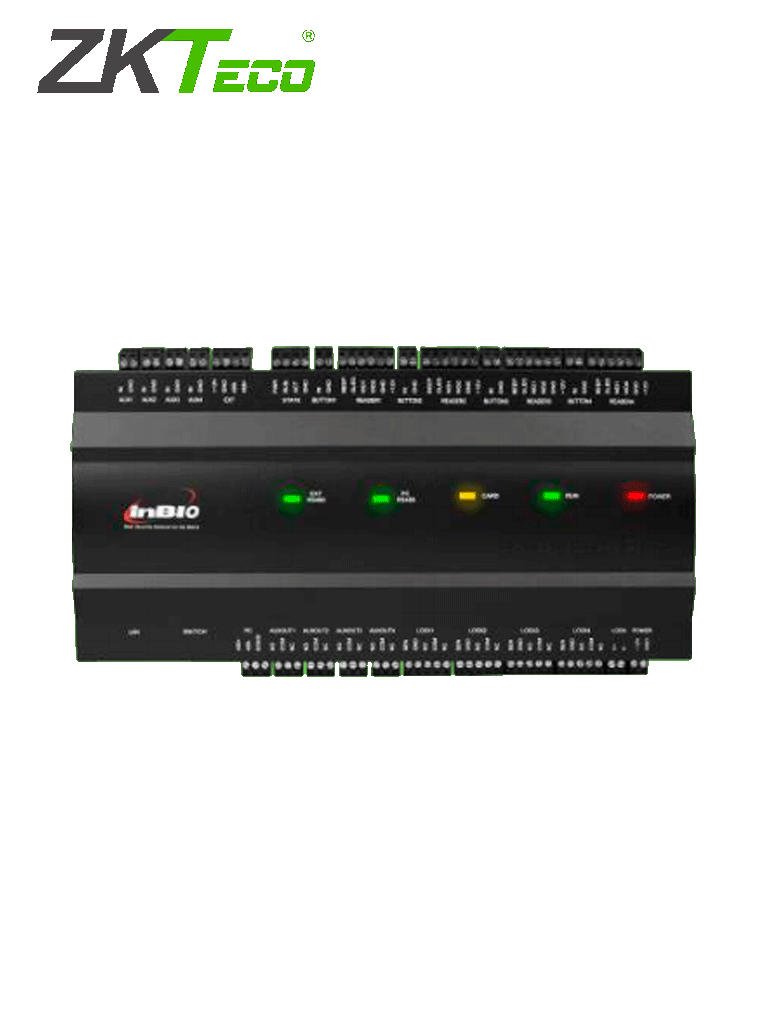 ZKTECO INBIO460B - Panel de Control de Acceso Profesional / 4 Puertas / con Gabinete y Fuente incluidos / 3 000 Huellas / PULL / Admite Biometría / Entradas y Salidas Auxiliares para Conexión  de Semáforos o Sirenas