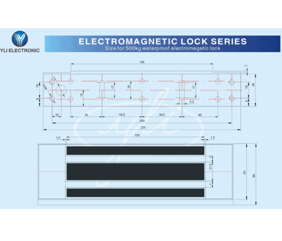 YLI YM500NW - Cerradura Magnética para exterior IP68 / Fuerza de Sujeción 500Kg /1200Lb / Voltaje Dual 12v / 24VDC / Compatible con Soporte MBK500NZLW / Puertas de madera, vidrio, metálica