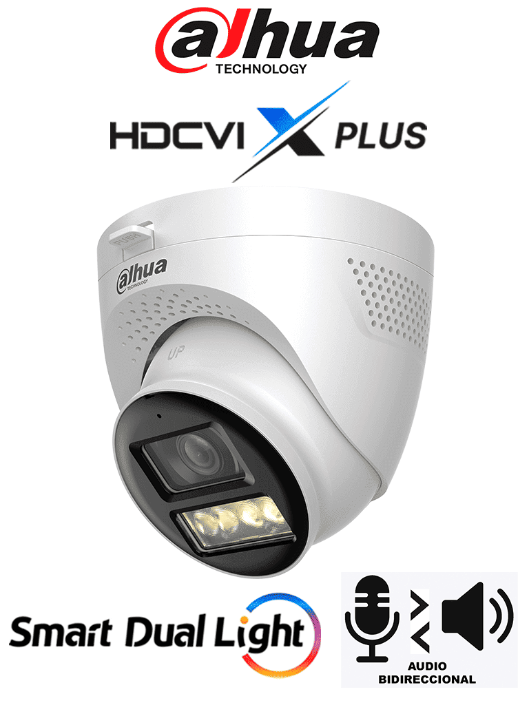 DAHUA DH-HAC-HDW1801TQN-IL-T - Cámara Domo 4K/ HDCVI X PLUS/ Audio Bidireccional/ Apertura de Hasta 106 Grados/ Iluminación Dual Inteligente de Hasta 40Mts con IR o Luz Cálida/  WDR Real/ IP67/ Soporta CVI/CVBS/AHD/TVI/ Metálica