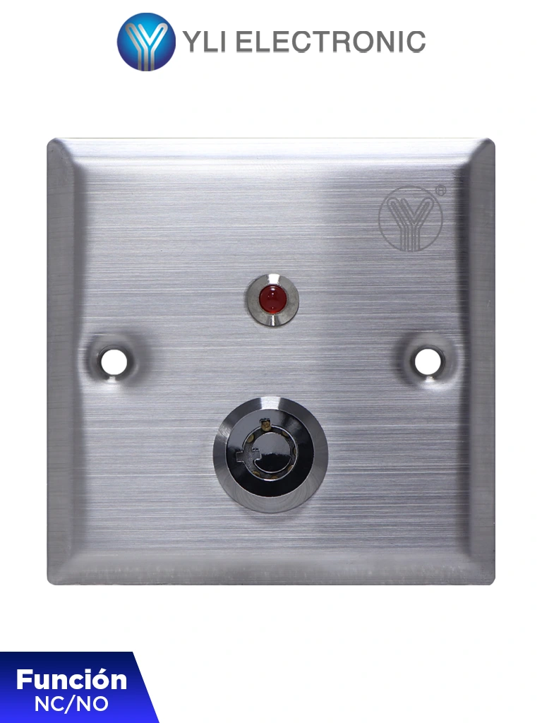 YLI YKS850LS - Botón Liberador de Llave, Indicador LED, Acero Inoxidable, Resistente a la Intemperie, Función NC/NO — YLI ELECTRONIC · SKU 77342