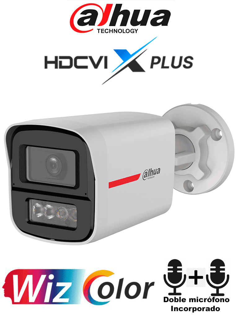 DAHUA DH-HAC-HFW1549XN-IL-A-PRO -Cámara Bullet 5MP WizColor/ Imagen 24H a Color/ Corrección de Imagen por IA/ Iluminador Dual Int Mediante IR y Luz Calida / Hasta 50m de Ilumin/ Doble Mic Incorp/ 101 Grados/ Policarbonato+ Metal/ — Dahua Technology · SKU DHT0290117