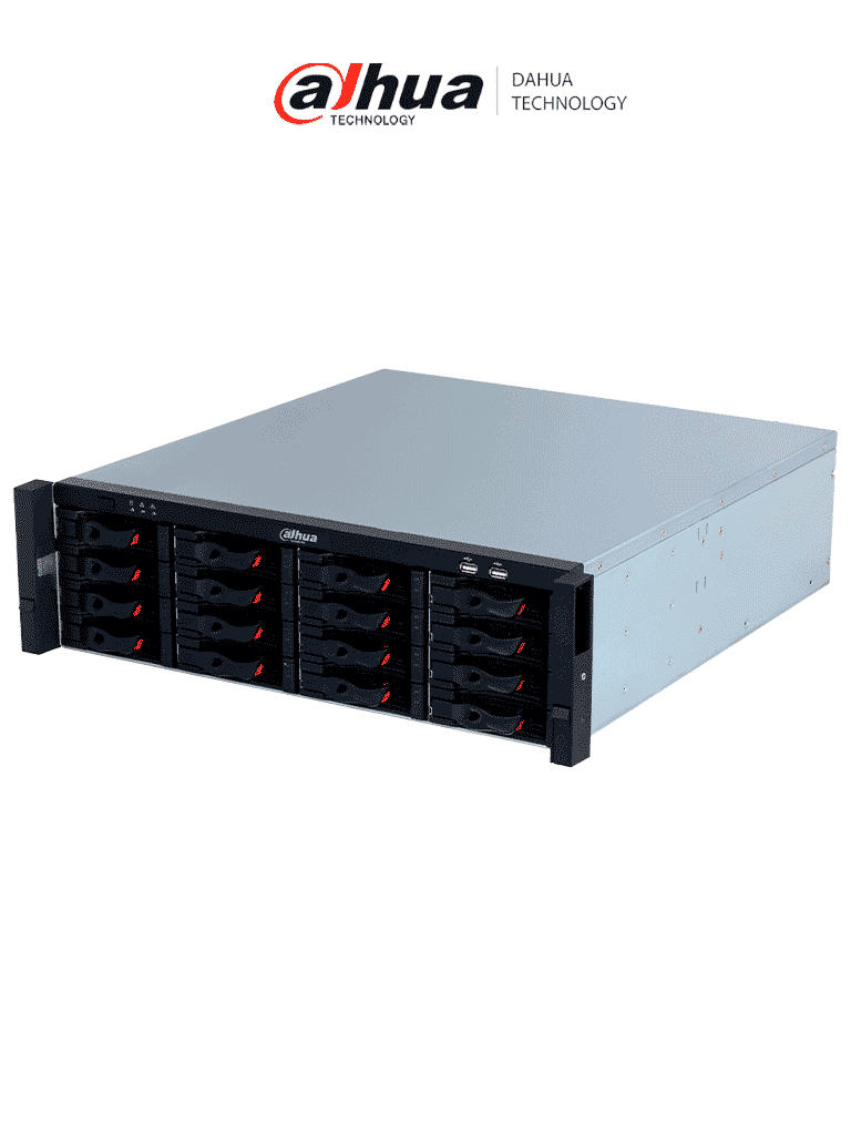 DAHUA  DHI-NVR616H-128-XI NVR WizMind de 128 canales con 2U 16HDD 1024 Mbps y RAID.  Ofrece detección facial, protección perimetral, SMD Plus e IA avanzada por cámara.