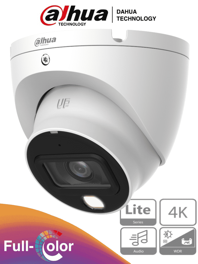DAHUA HAC-HDW1809TLM-A-LED -Camara Domo Eyeball 4k Full Color/ 8 MP/Lente de 2.8mm/106 Grados de Apertura/ Microfono Integrado/ 20 Metros de Iluminación/ Imagen a Todo Color 24/7/ Super Adapt/ WDR de 120 dB/ Soporta CVI/CVBS/AHD/TVI / — Dahua Technology · SKU DHT0300048