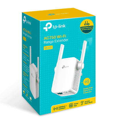 TP-LINK RE205 -Repetidor de señal WiFi AC750 con frecuencias de 2.4GHz (300Mbps) y 5GHz (433Mbps), además indicador inteligente de señal, modo punto de acceso, 2 antenas externas y 1 puerto Ethernet (RJ45) 10/100Mbps.