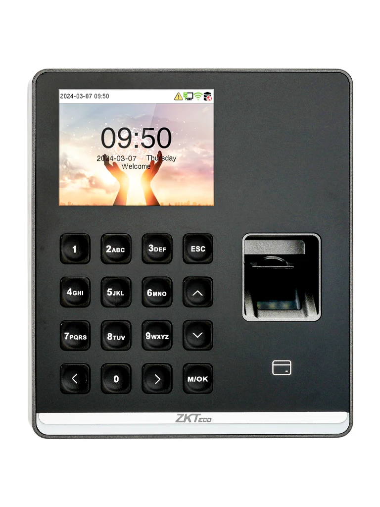 ZKTECO M1 - Control de Asistencia con Huella Digital BioID+ (500), Tarjeta de Proximidad 125 kHz (500), Contraseña (500), 100,000 Eventos y Conexión Wi-Fi (Compatible con BioTime Cloud)
