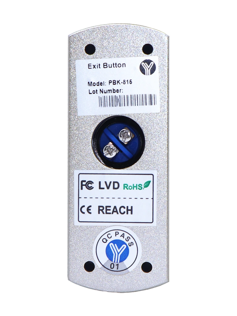 YLI PBK815 - Botón de Salida Mecánico, Carcasa Metálica, Función NO, Sin Caja de Instalación Requerida