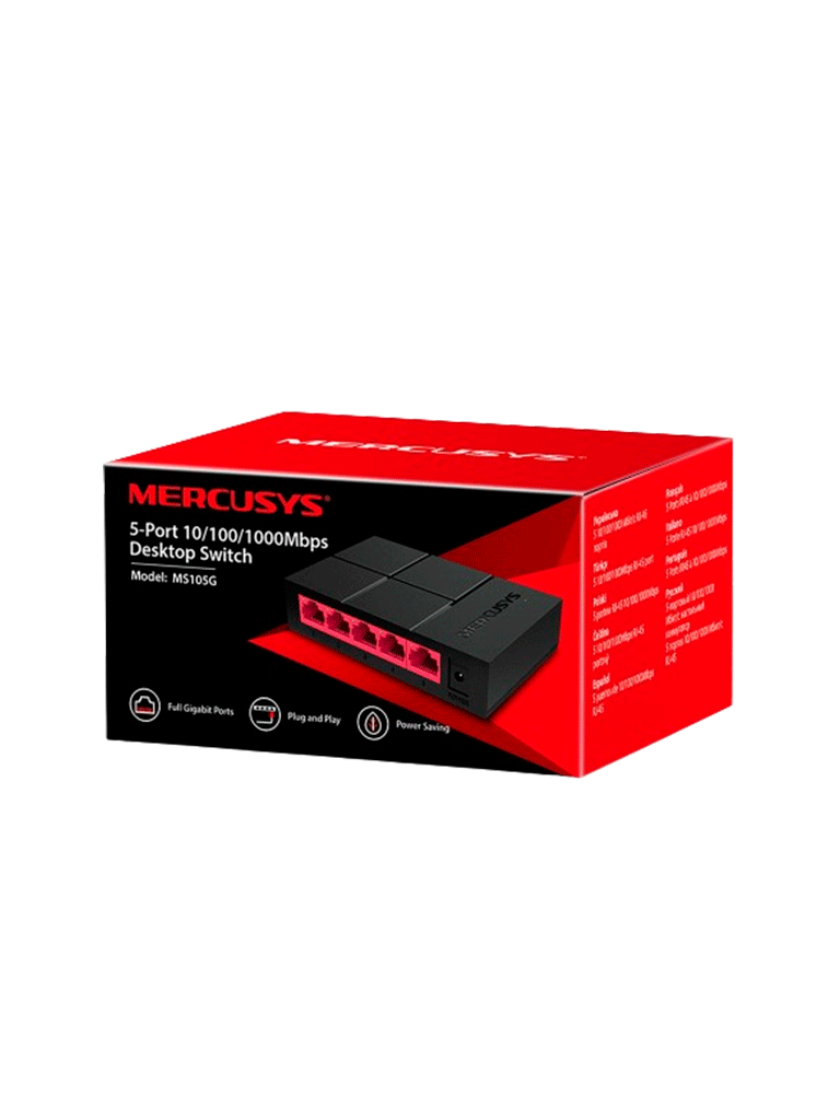 MERCUSYS MS105G - Switch no administrable para escritorio con 5 puertos 10/100/1000 Mbps, diseño compacto y función Plug and Play.