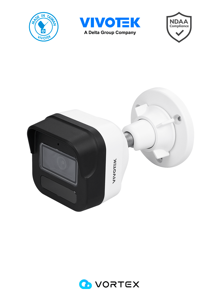 VIVOTEK IB830-HV(1Y) - Camara IP Bullet Vortex Essential Series, 5 Megapixeles, IR 30mts , WDR Pro, Lente Fijo 2.8 mm , Basic AI, Think Search, Microfono Integrado, Protección IP66, IK10, NDAA, Almacenamiento interno 256GB