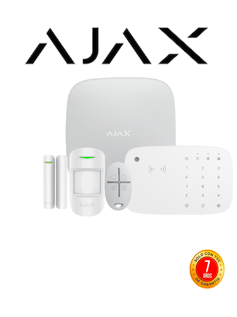 AJAX KIT RES KEYPADCOMBI - Panel de alarma Ethernet/4G color Blanco/ APP “AJAX PRO” iOS y Android, 1 sensor de movimiento, 1 detector para puerta/ventana, 1 Teclado táctil inalám con sirena incluida y lector DESFire, 1 Llavero inalám