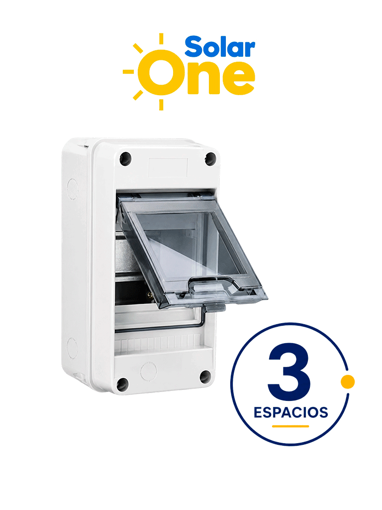 Centros de carga riel DIN Reforzado IP65 / 3 espacios / Uso Exterior protección UV / Ideal para Sistemas Eléctricos y Fotovoltaicos / Instalación flexible / Montaje riel din