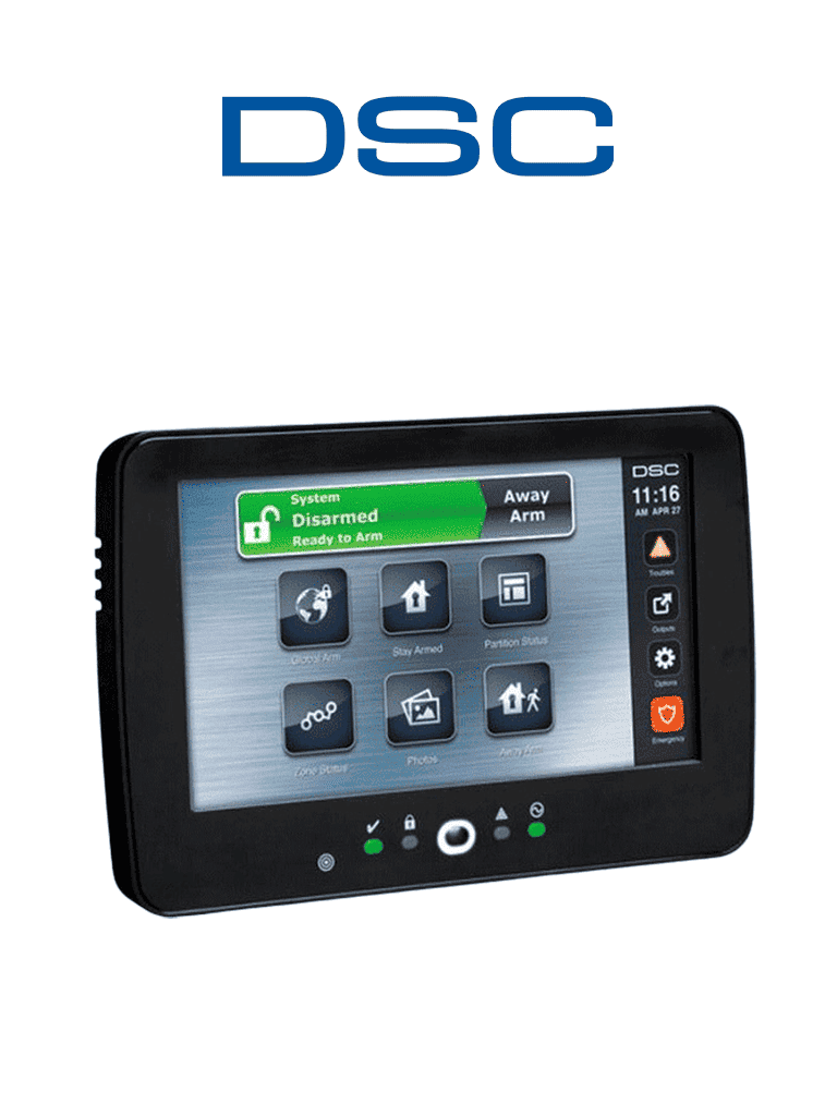 DSC HS2TCHPBLK N - Teclado Cableado de Pantalla Táctil negro de 7’’ con Lector de Proximidad admite 128 zonas compatible con NEO · SKU DSC1170039