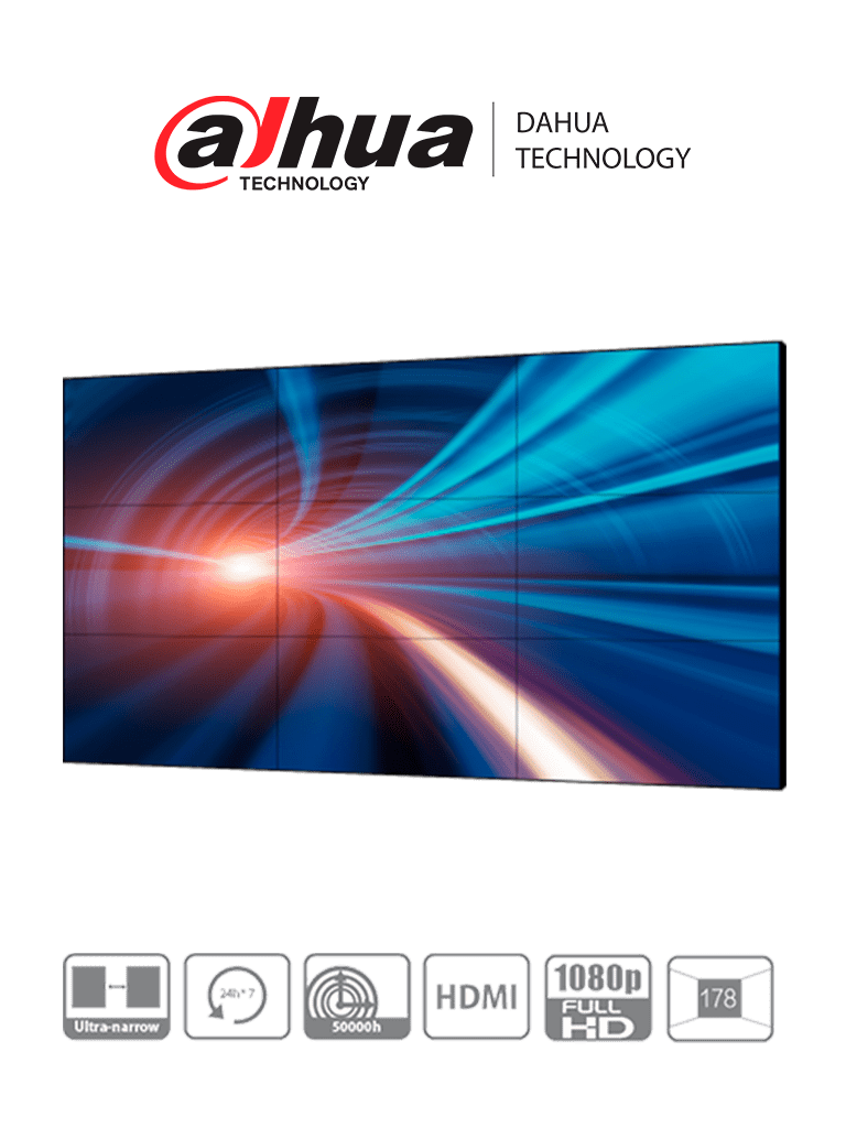 Dahua LS460UCM-EF - Pantalla Full HD para Videowall de 46 Pulgadas/ Panel LCD ADS Industrial 24/7/ Marco Ultra Delgado de 3.5mm/  Soporta Daisy Chain (Conexión HDMI en Cadena)/ Interfaces HDMI, DVI, VGA, BNC y USB/ Brillo 500 cd/m2/