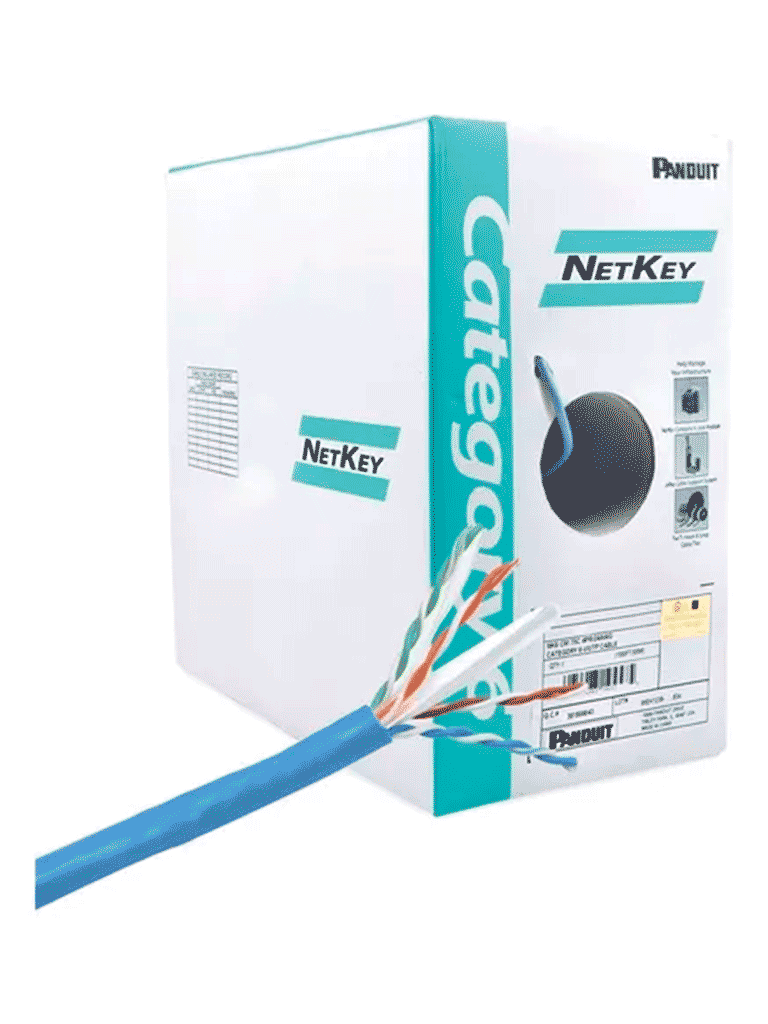 PANDUIT NUC6C04BU - Bobina de Cable UTP 100% cobre, NetKey / Caja con 1,000 Pies (305 metros) / 4 pares / 24 AWG / Categoría 6 / Azul