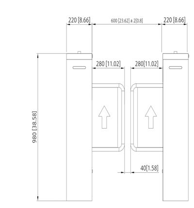 DAHUA ASGB521H-D - Swing Barrier Media para exterior/ 1 Carril/ Motor Electrico CD/ Acero Inoxidable/ Puerto RS232/ Soporta Conteo de Entrada y Salida/ 20personas x minuto/ Entrada de Alarma de Incendio para desbloqueo/