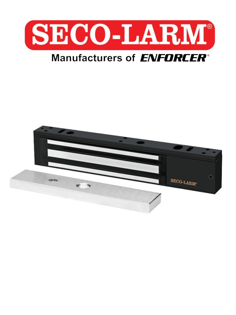 E941SB600PQ - Cerradura Electromagnética de 600 lb / Sensor de adherencia / LED de estado / Voltaje Dual 12/24 VDC / Homologada UL — SECO-LARM · SKU SEC0850003