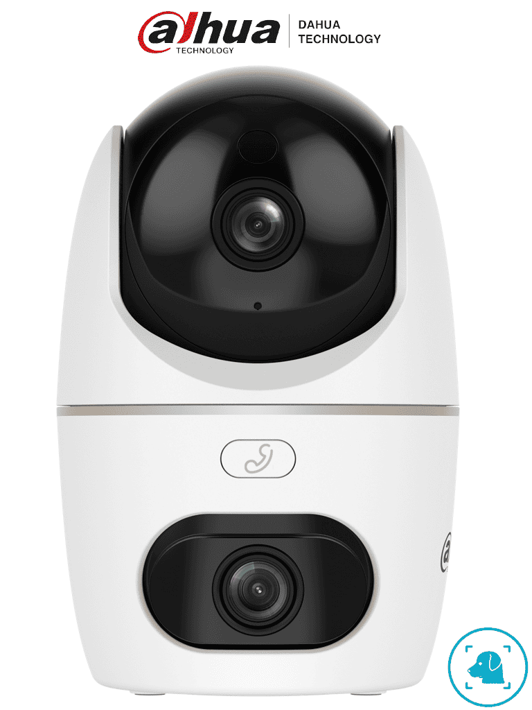 DAHUA HPT1339DD-STW-3E2-IL - Cámara IP PT Dual de 6 Megapixeles/ Hero/ 2 Lentes de 2k/ 30 IR y Luz Visible/ Boton de Llamada/ Audio 2 vías/ Deteccion de Humanos y Mascotas/ Disuación activa/ AutoTracking/ Ranura MicroSD/ (H3D-3F) — Dahua Technology · SKU DHT0060116