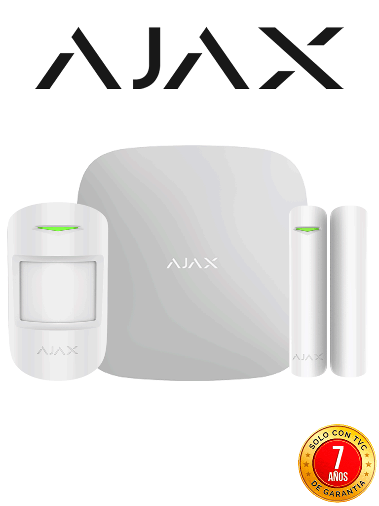 AJAX KIT STARTER - Panel de alarma Hub2Plus conexión Ethernet / WiFi / LTE APP “AJAX PRO” iOS y Android , 1 sensor de movimiento y 1 detector de puerta o ventana con entrada auxiliar en color blanco — Ajax Systems · SKU AJX2480001