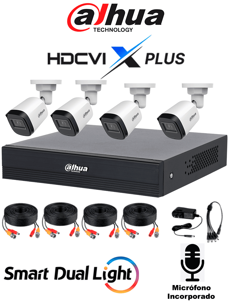 DAHUA DH-KIT/XVR1B08-I/T/8-B1A21N-U-IL-A-0280B- Kit de 8 Canales 2 Megapixeles DVR Cooper-I WizSense Con IA H.265+ 8 Camaras B1A21N-U-IL-A-0280B 1080p 8 Canales + 2 IP o Hasta 10 Canales IP 4 Canales SMD Plus