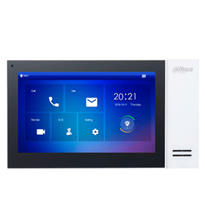 DAHUA KTP01L(S)-Kit de Videoportero IP con Frente de Calle Metálico Antivandálico y cámara de 2MP. Incluye monitor táctil de 7", ranura SD, control de puerta, E/S de alarmas, y switch PoE d 6 puertos, 36W Ideal para seguridad avanzada