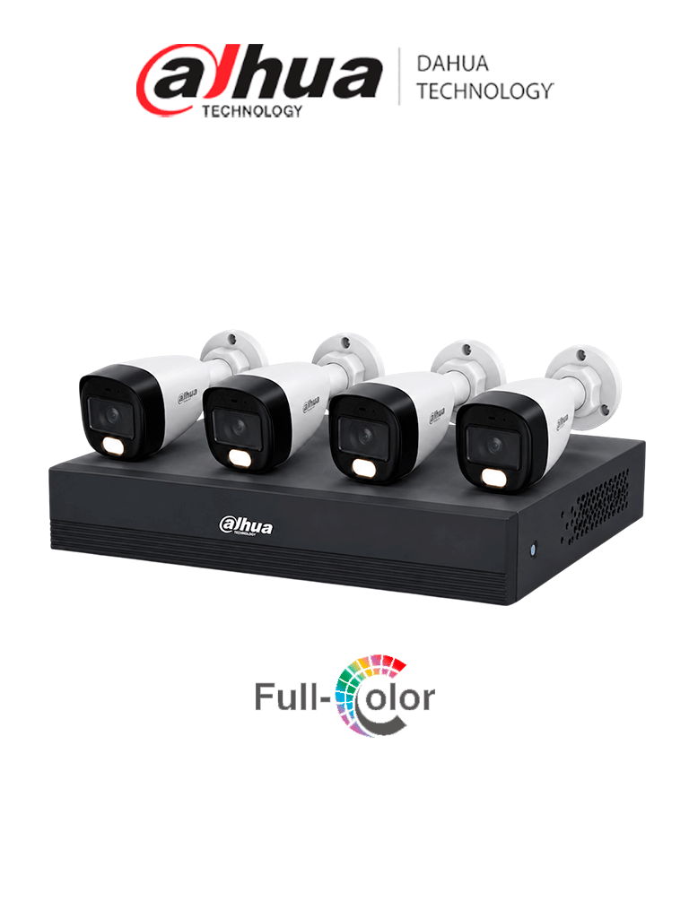 DAHUA KIT/XVR1B04-I/T/4-HFW1209C-A-LED - Kit de 4 canales Full Color con Audio/ Incluye 4 Camaras de 2 Megapixeles Full Color con Microfono/ DVR de 4 Canales con IA/ H.265+ soporta 1 Ch IP (o hasta 5 canales IP)/ Incluye Accesorios/