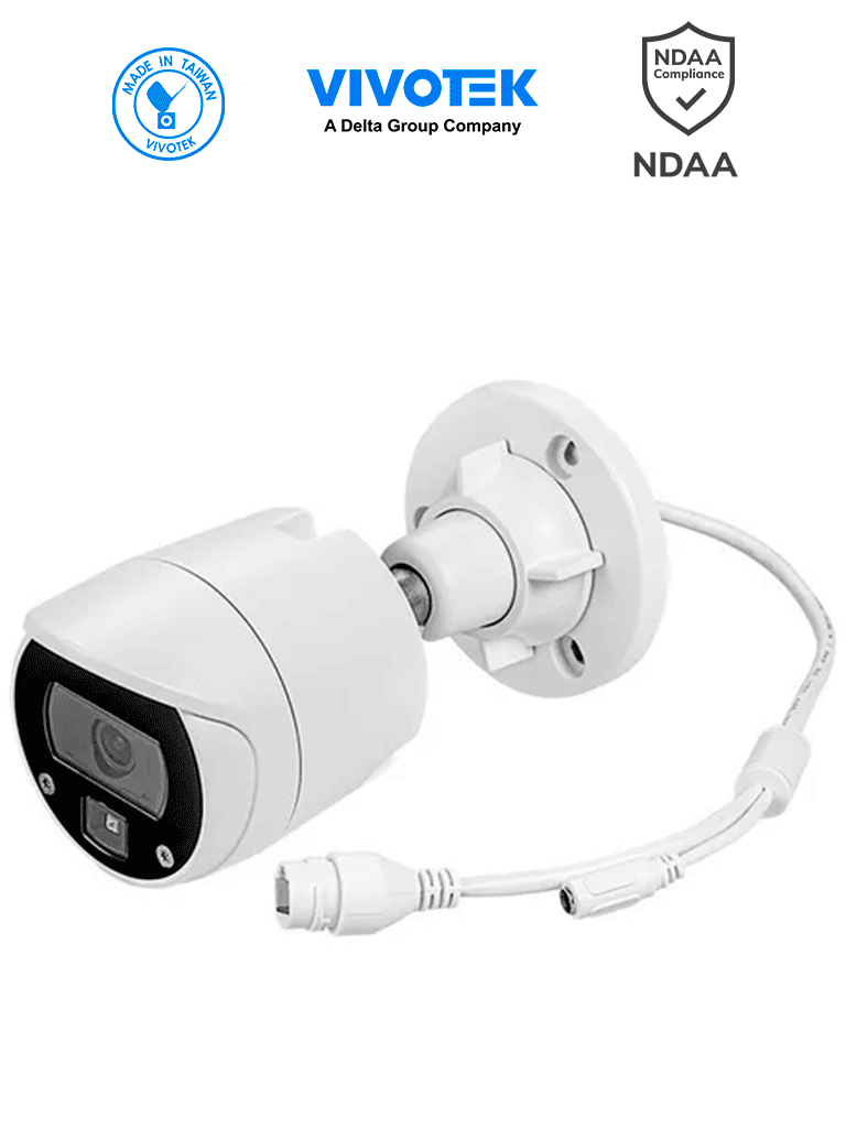VIVOTEK IB9369 - Cámara IP bullet exterior 2 MP, lente fijo 2.8mm, Iluminadores Smart IR 30m, WDR digital, Smart Stream III, Smart Motion, 3DNR, Ranura MicroSD, IP66, IK10, NDAA, ONVIF · SKU VIV0030007