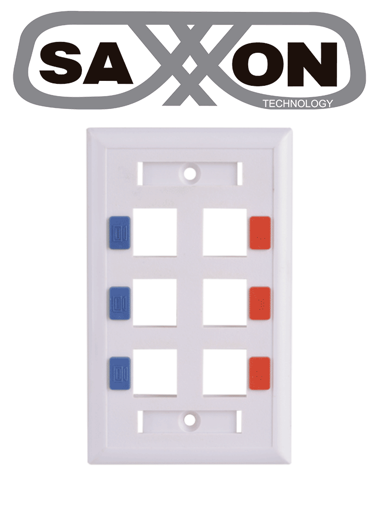 SAXXON A1756E - Placa de pared / Vertical / 6 Puertos tipo keystone / Color blanco / Con etiquetas · SKU TCE339086