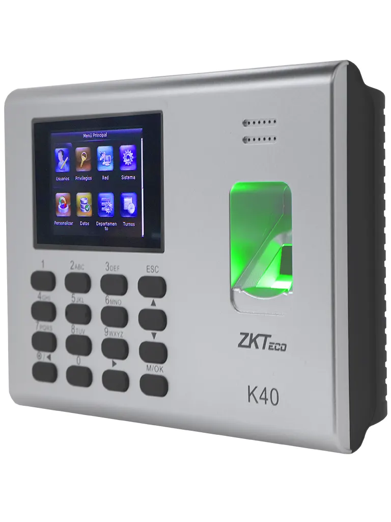 ZKTECO K40 - Control de Asistencia y Acceso Basico con Huella Digital BioID (1000), Conexion TCP/IP, SSR (Reporte en Hoja de Calculo Mediante USB) y Bateria de Respaldo de 2 Horas
