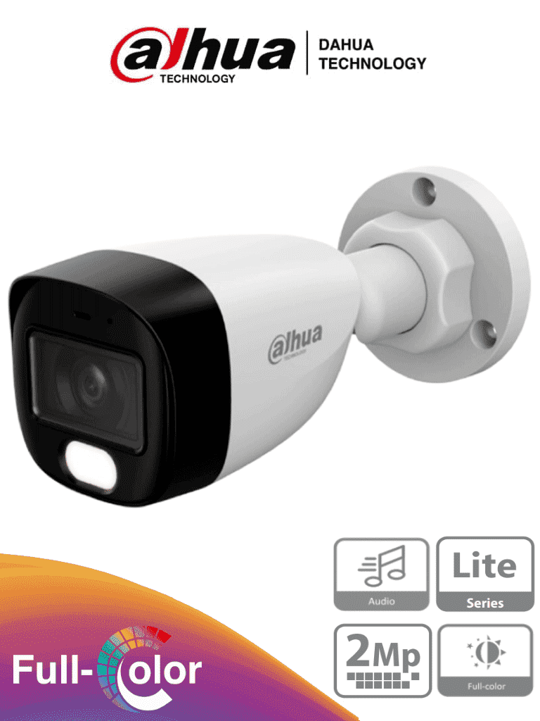 DAHUA HAC-HFW1209CN-A-LED-S3 - Cámara Bullet Full Color 1080p/ Llente de 2.8 mm/ 107.8° de Apertura/ Micrófono Integrado/ 30 Metros de Luz Visible/ DWDR/ Starlight/ IP67/ Compatible con CVI/AHD/CVBS/ — Dahua Technology · SKU DHT0290098