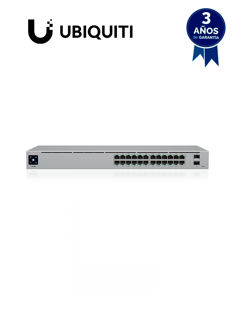 UBIQUITI USW-24-POE UniFi Switch Gen2, Capa 2 de 24 puertos (16 PoE 802.3af/at + 8 Gigabit) + 2 puertos 1G SFP, con 95W de potencia y pantalla informativa. · SKU UBI1850007