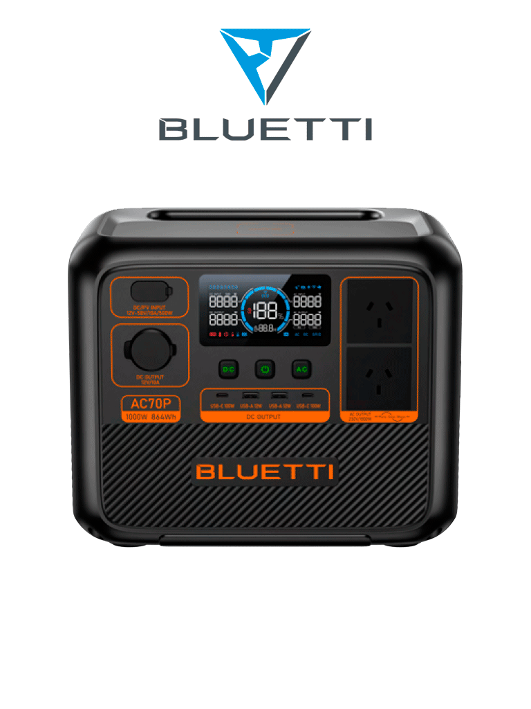 BLUETTI AC70P - Estación de energía portátil / 1000 W - 864 Wh / Tecnología LiFePo4 / 3000 ciclos / modo Power Lifting