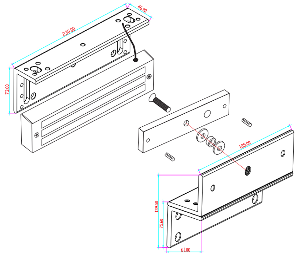 YLI MBK500NZLW - Soporte de fijación en Z y L compatible con cerradura magnética YM500NW para exterior con clave YLE0850003